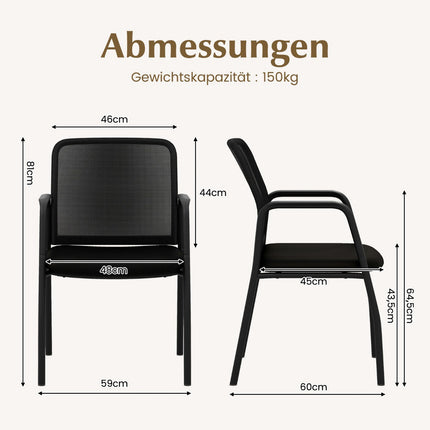 Conference Chairs Set of 2 with Armrests, Black, 150kg Capacity