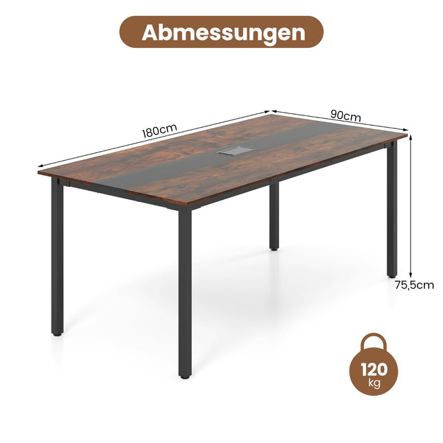 Conference Table 180x90 cm for 8-10 People, Cable Management