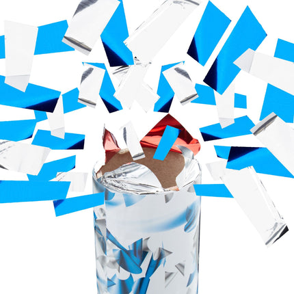 Confetti cannon blue and silver