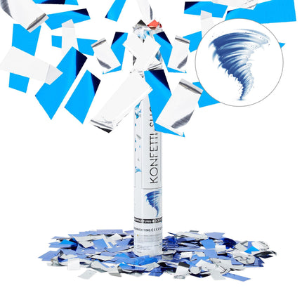 Confetti cannon blue and silver