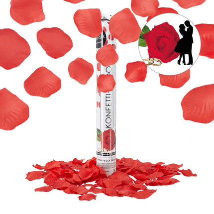 Confetti cannon red rose petals