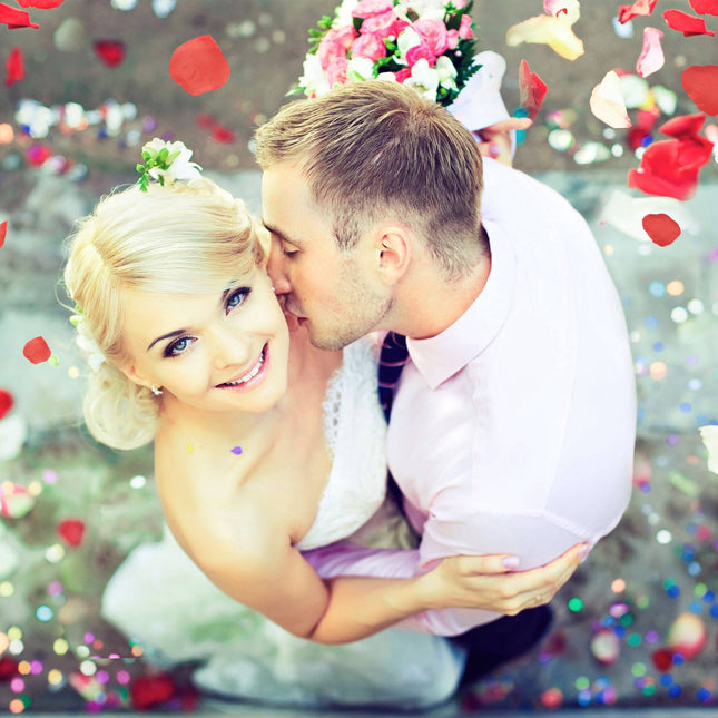 Confetti cannon red rose petals