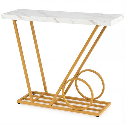 Console Table 100cm, Marble-Look, White, Metal Frame