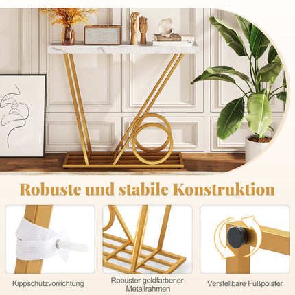Console Table 100cm, Marble-Look, White, Metal Frame