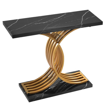 Console Table, 100 cm Narrow Wood Top, Metal Legs