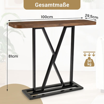 Console Table 100 cm, Rustic Brown, Metal Frame