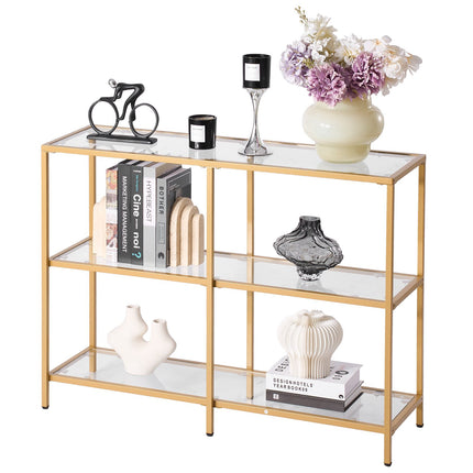 Console Table, 3-Tier Tempered Glass, Metal Frame