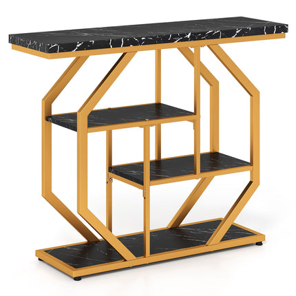 Console Table, 4-Tier, Faux Marble Top, Black, 100 cm