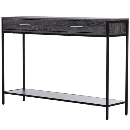 Steel console table with drawers and shelf, 120 x 30 x 81.5 cm