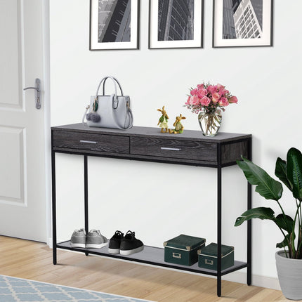 Steel console table with drawers and shelf, 120 x 30 x 81.5 cm