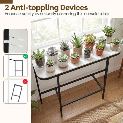 Console Table – Faux Marble Top, Metal Frame, 110x30cm
