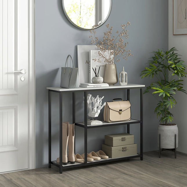 White console table in steel - 2 levels, anti-tip - 100x30x80 cm