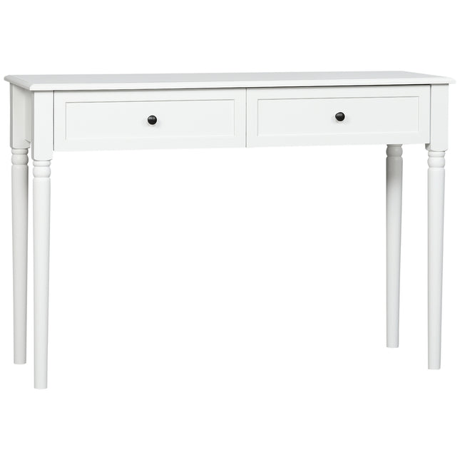 Modern pine console table with drawers, white