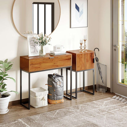 Industrial console table with cabinet, steel frame, 40x30x76 Cm