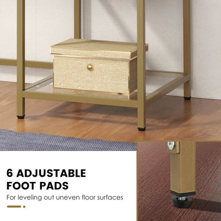 Console Table, Tempered Glass Top, 2 Shelves, Gold Frame