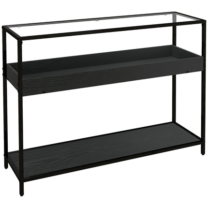 Black steel console table with glass top and 2 shelves - 100x30x78 cm
