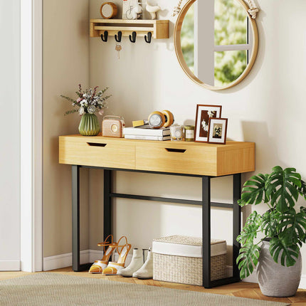 Console Table with 2 Drawers, Metal Frame, 110x35x76.5 cm