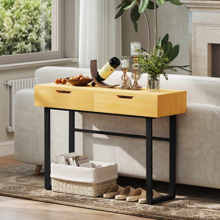 Console Table with 2 Drawers, Metal Frame, 110x35x76.5 cm