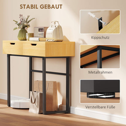 Console Table with 2 Drawers, Metal Frame, 110x35x76.5 cm