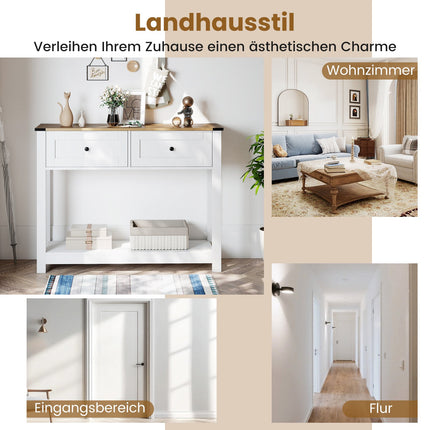 Console Table with 2 Drawers and Shelf, White, 106x30x81.5 cm