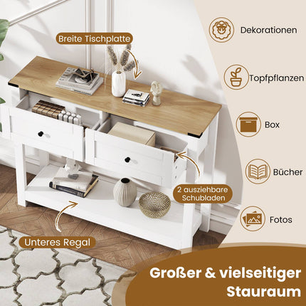 Console Table with 2 Drawers and Shelf, White, 106x30x81.5 cm