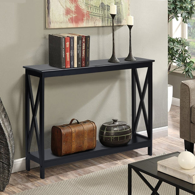 Console Table with 2 Shelves, X-Frame, Black, 100x30x80 cm