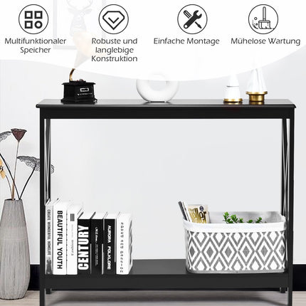 Console Table with 2 Shelves, X-Frame, Black, 100x30x80 cm
