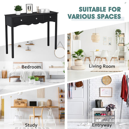 Console Table with 3 Drawers for Hallway and Entryway, Black, High Gloss MDF