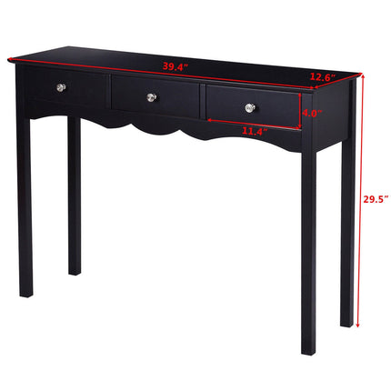 Console Table with 3 Drawers for Hallway and Entryway, Black, High Gloss MDF