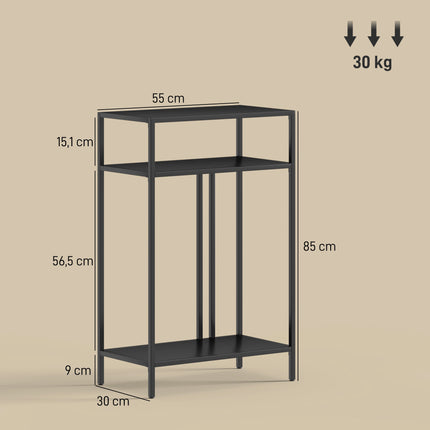 Console Table with 3 Shelves, Metal Frame, Black, 55 cm