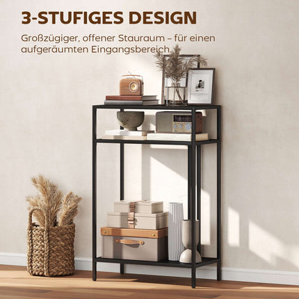 Console Table with 3 Shelves, Metal Frame, Black, 55 cm