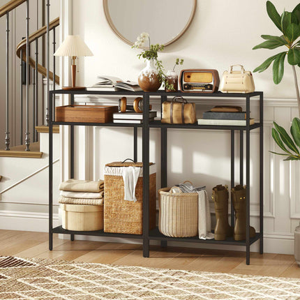 Console Table with 3 Shelves, Metal Frame, Black, 55 cm