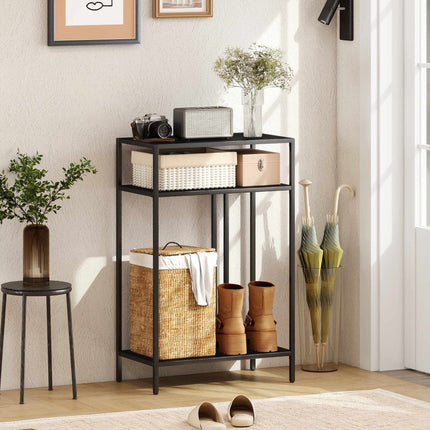Console Table with 3 Shelves, Metal Frame, Black, 55 cm