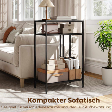 Console Table with 3 Shelves, Metal Frame, Black, 55 cm