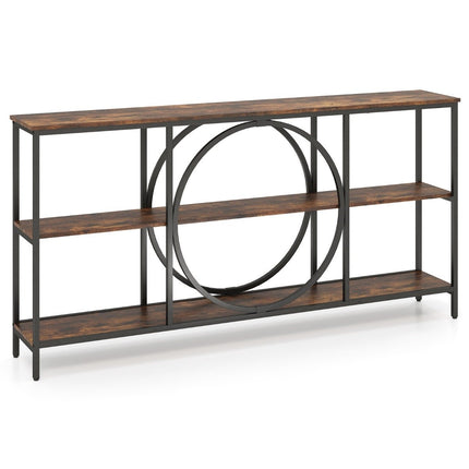 Console Table with 3 Tiers – Brown Faux Wood, Metal Frame