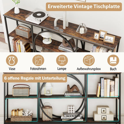 Console Table with 3 Tiers – Brown Faux Wood, Metal Frame