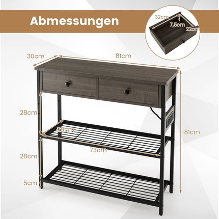 Console Table with Charging Station, 2 Drawers & Shelves