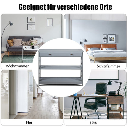 Console Table with Drawer, 3-Tier, Wood, 100x30x80 cm, Gray