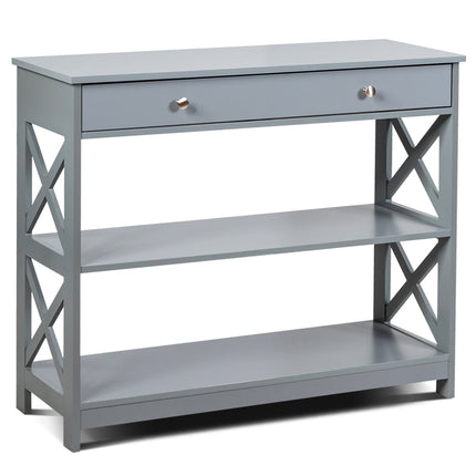 Console Table with Drawer, 3-Tier, Wood, 100x30x80 cm, Gray