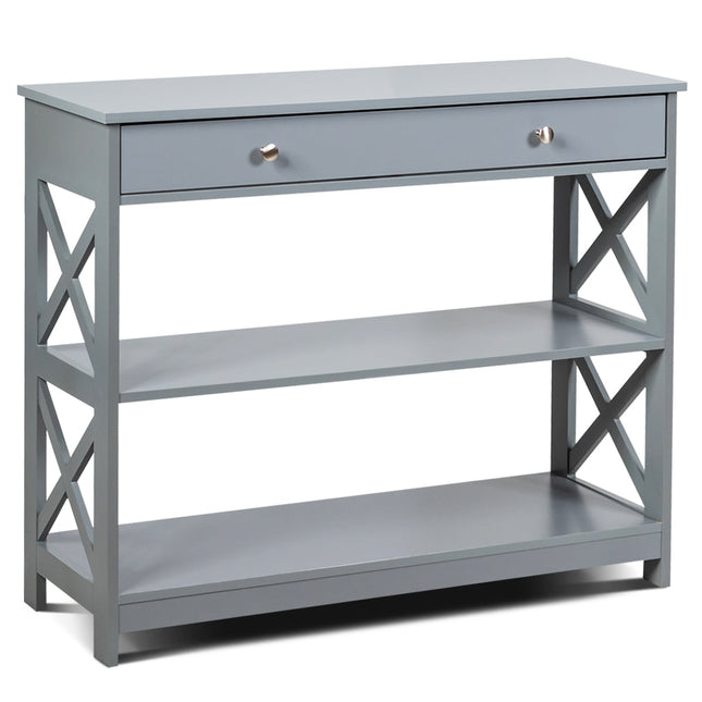 Console Table with Drawer, 3-Tier, Wood, 100x30x80 cm, Gray
