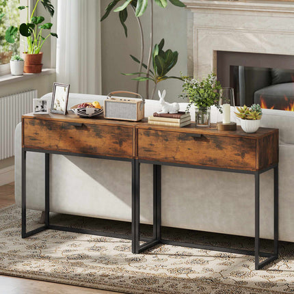 Console Table with Drawer, Industrial Design, 80x30x76 cm, Black