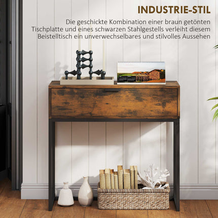 Console Table with Drawer, Industrial Design, 80x30x76 cm, Black