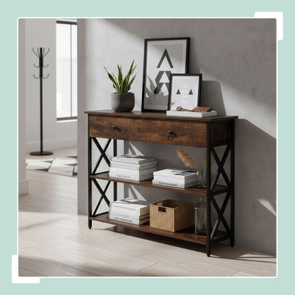 Console Table with Drawer – Industrial Style, Wood & Metal