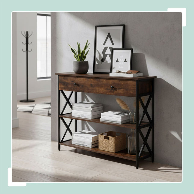 Console Table with Drawer – Industrial Style, Wood & Metal
