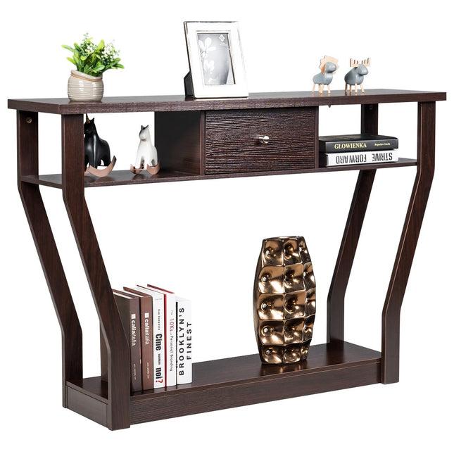 Console Table with Drawer and Shelf, 120x30x81 cm, Brown