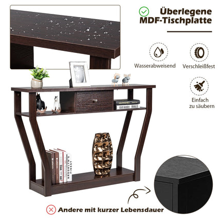 Console Table with Drawer and Shelf, 120x30x81 cm, Brown