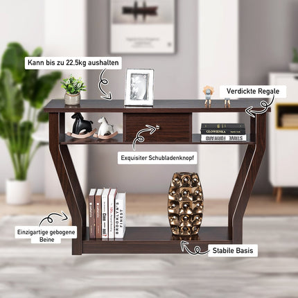 Console Table with Drawer and Shelf, 120x30x81 cm, Brown