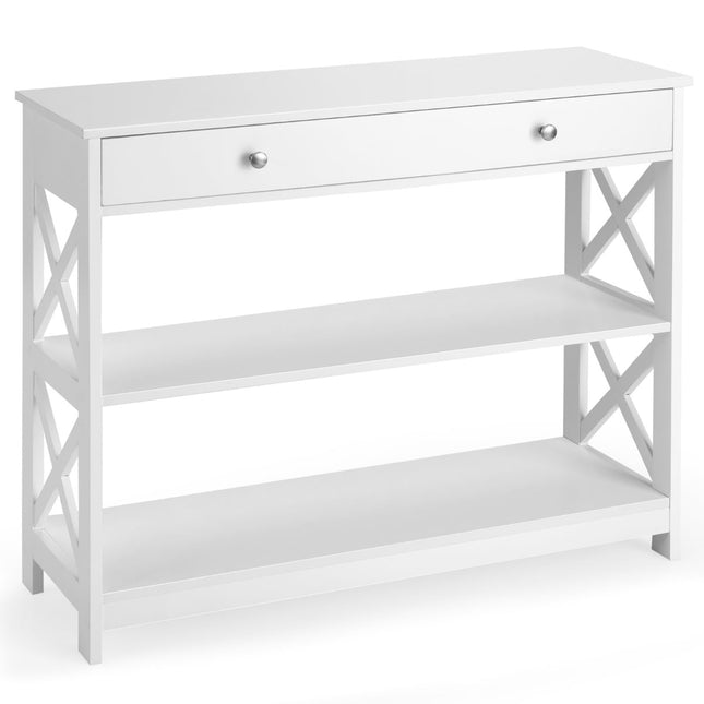 Console Table with Drawer and Shelves, White MDF, 100x30x80 cm