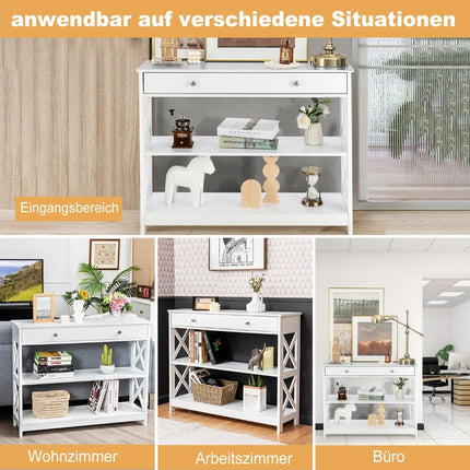 Console Table with Drawer and Shelves, White MDF, 100x30x80 cm