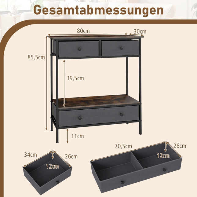 Console Table with Drawers, Rustic Brown, Metal Frame